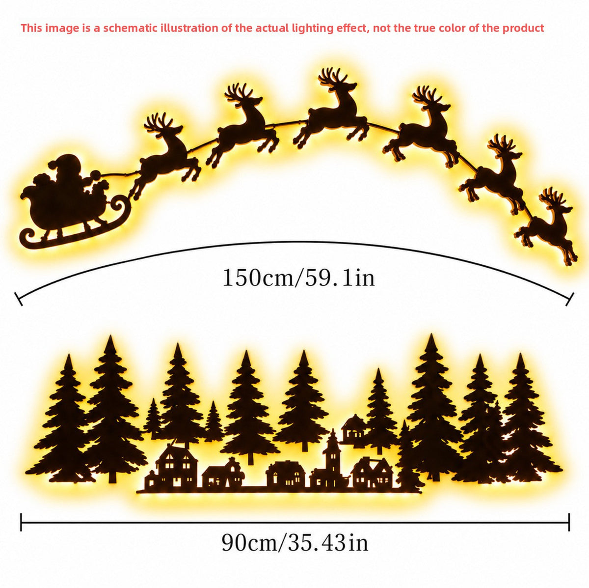 Self-Adhesive Wooden Santa & Reindeer Wall Decoration with Lights