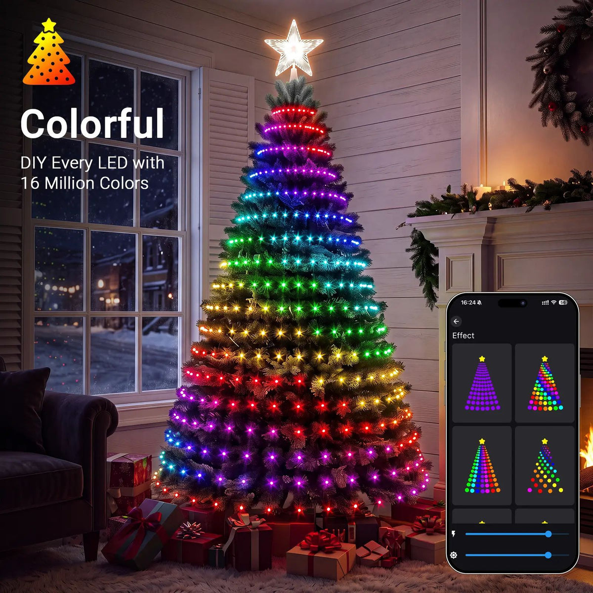 Smart Christmas Tree LED Lights with Remote & App