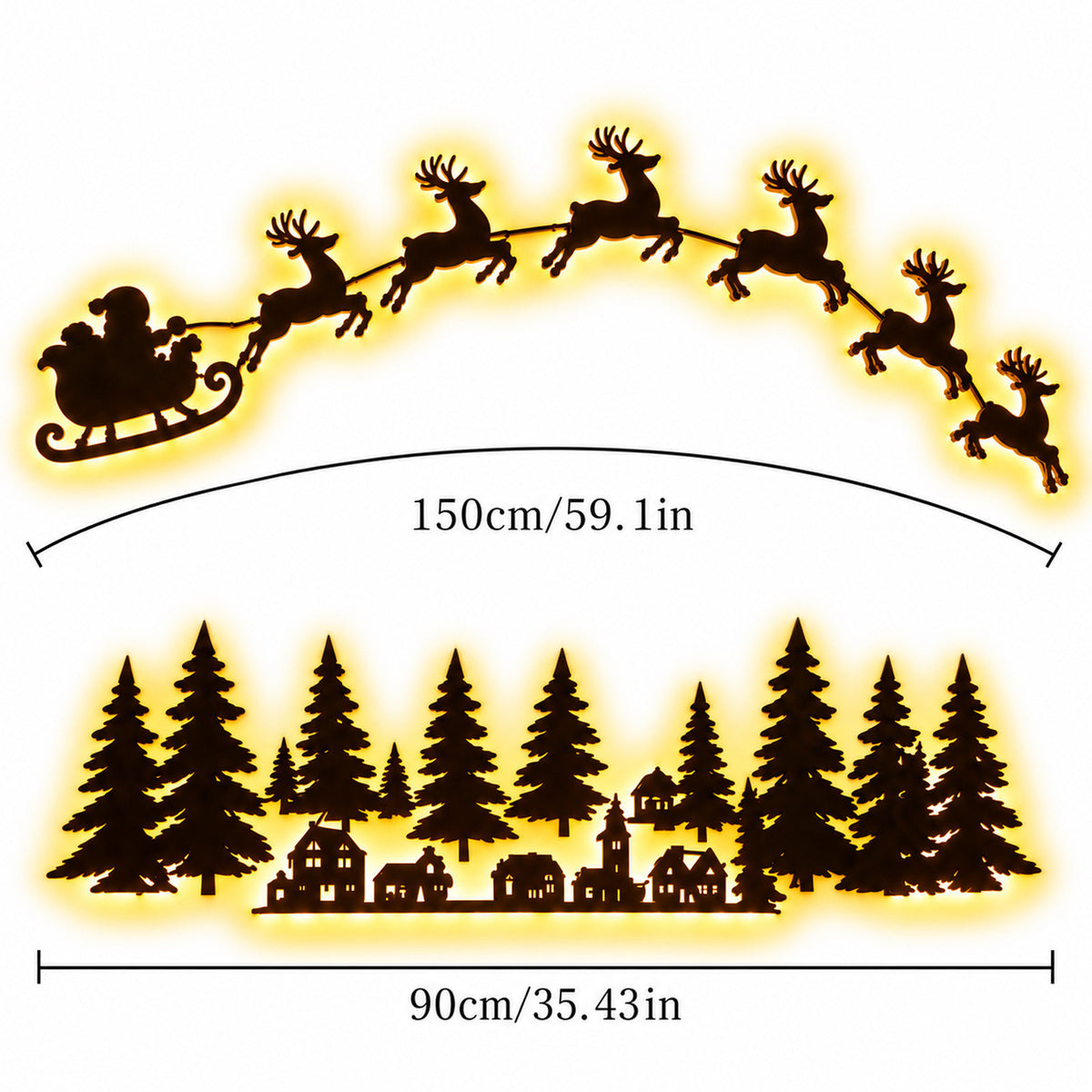 Self-Adhesive Wooden Santa & Reindeer Wall Decoration with Lights