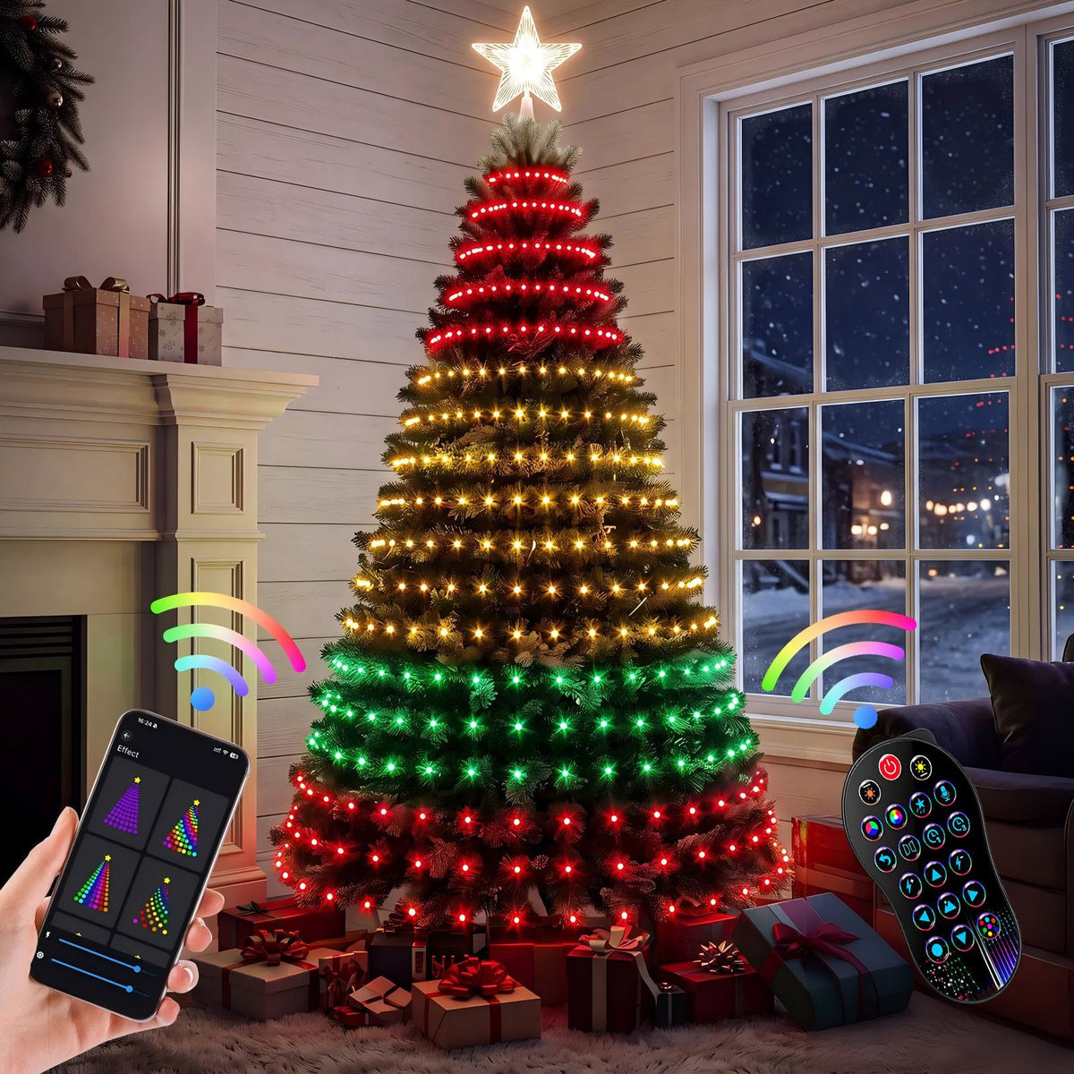 Smart Christmas Tree LED Lights with Remote & App