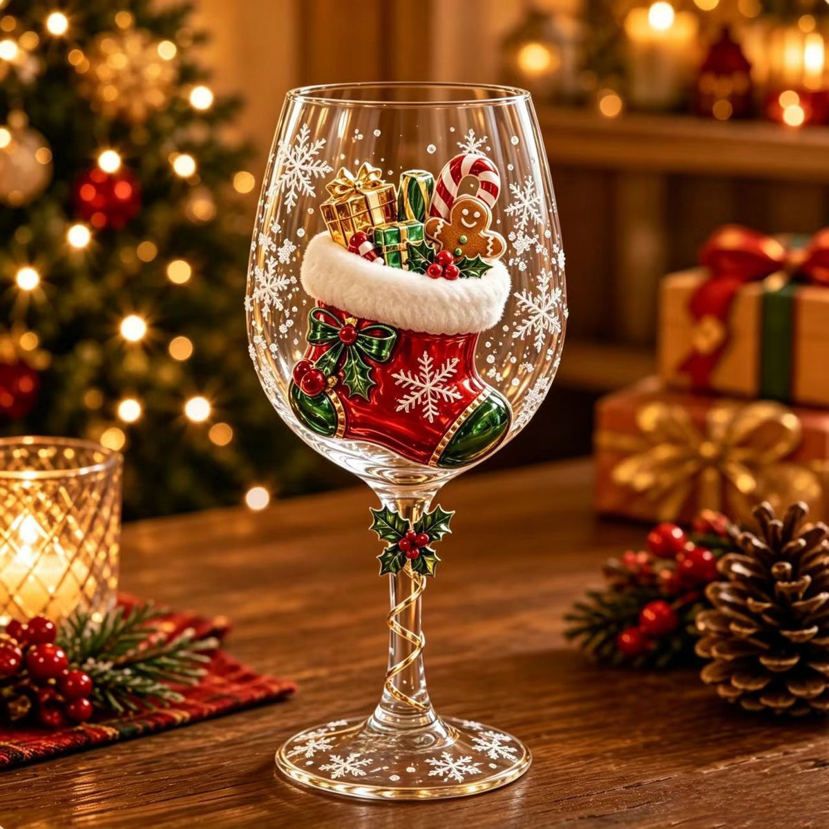 Christmas Art Glass Goblet