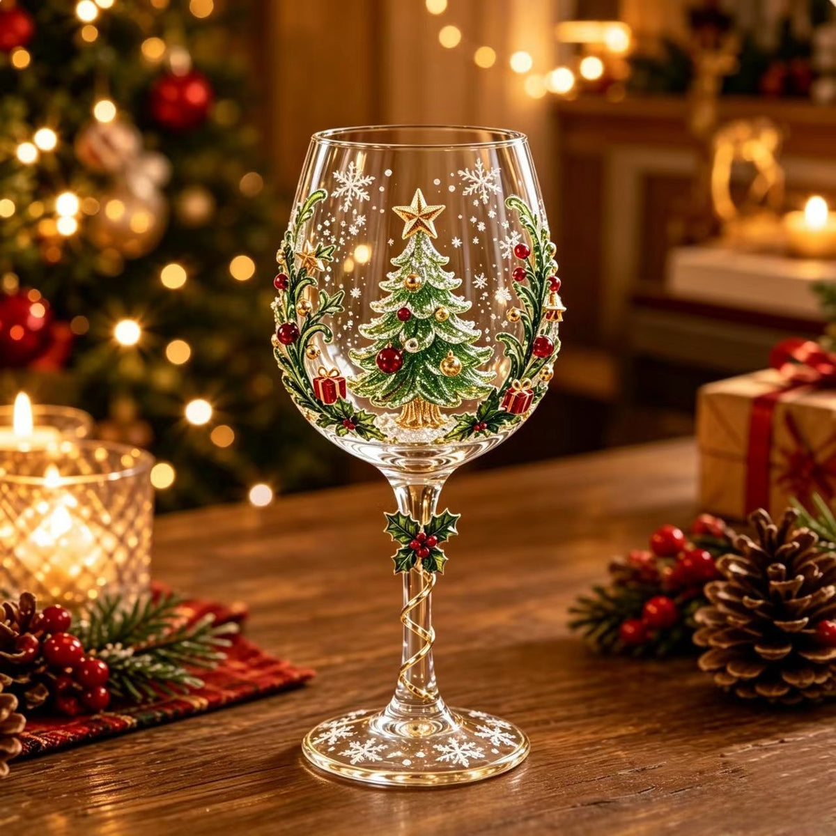 Christmas Art Glass Goblet