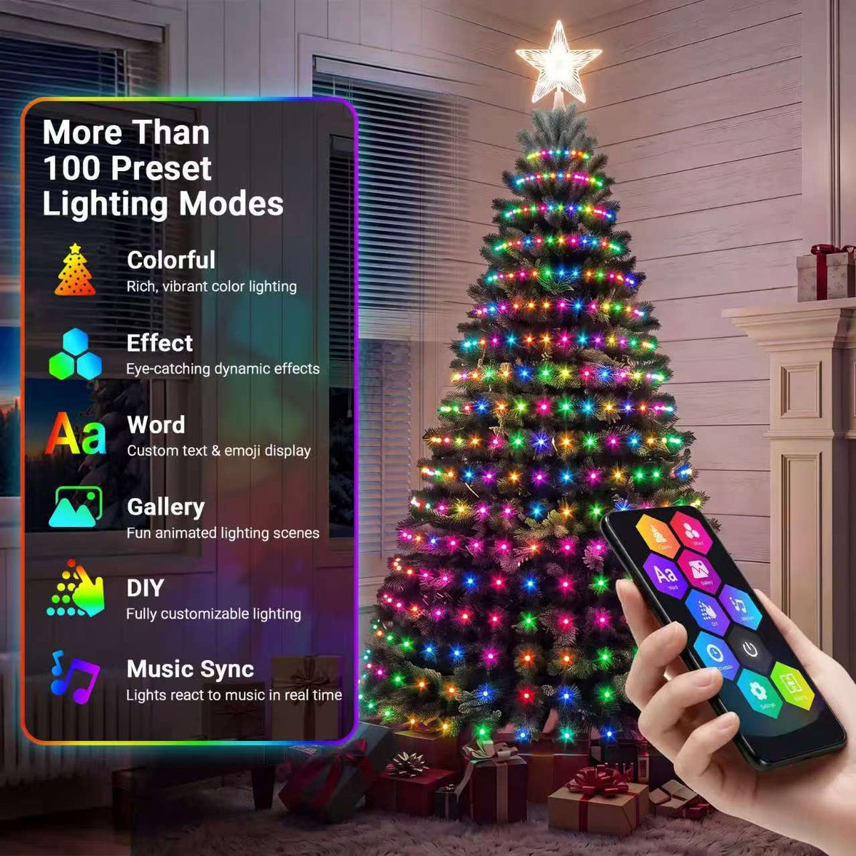 Smart Christmas Tree LED Lights with Remote & App