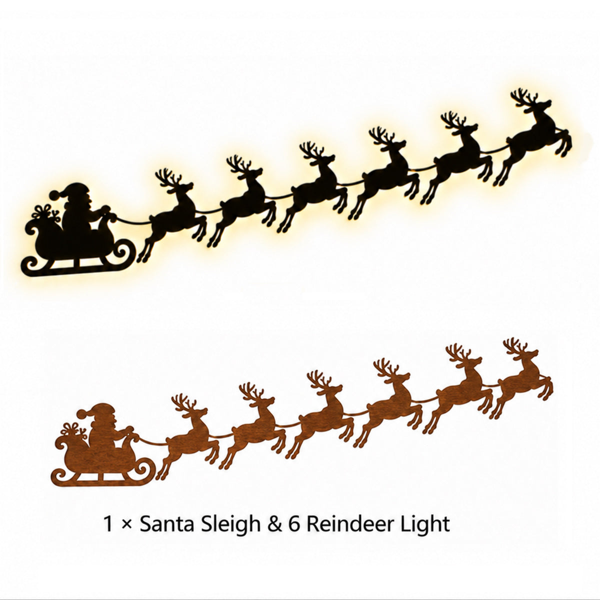 Self-Adhesive Wooden Santa & Reindeer Wall Decoration with Lights