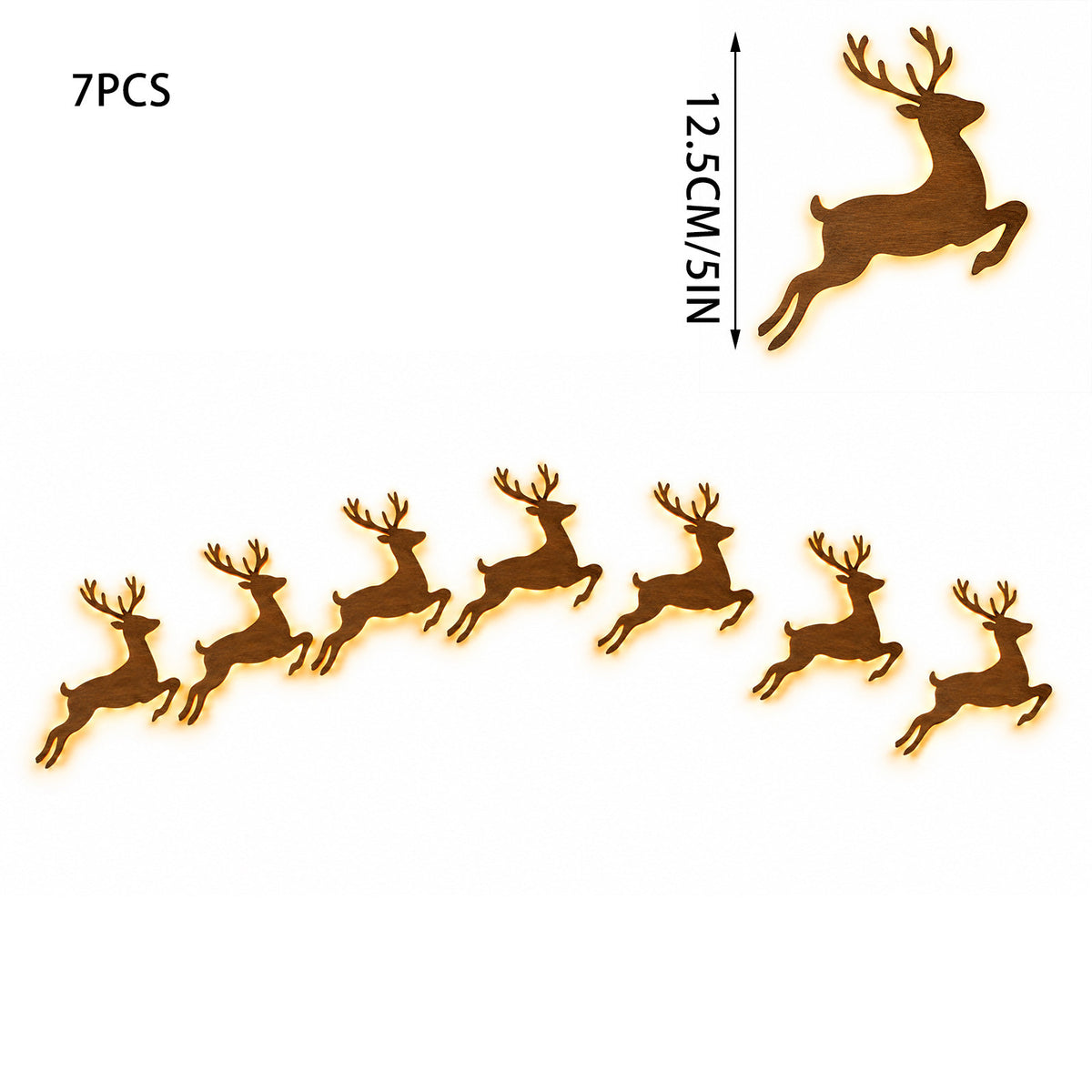 Self-Adhesive Wooden Santa & Reindeer Wall Decoration with Lights