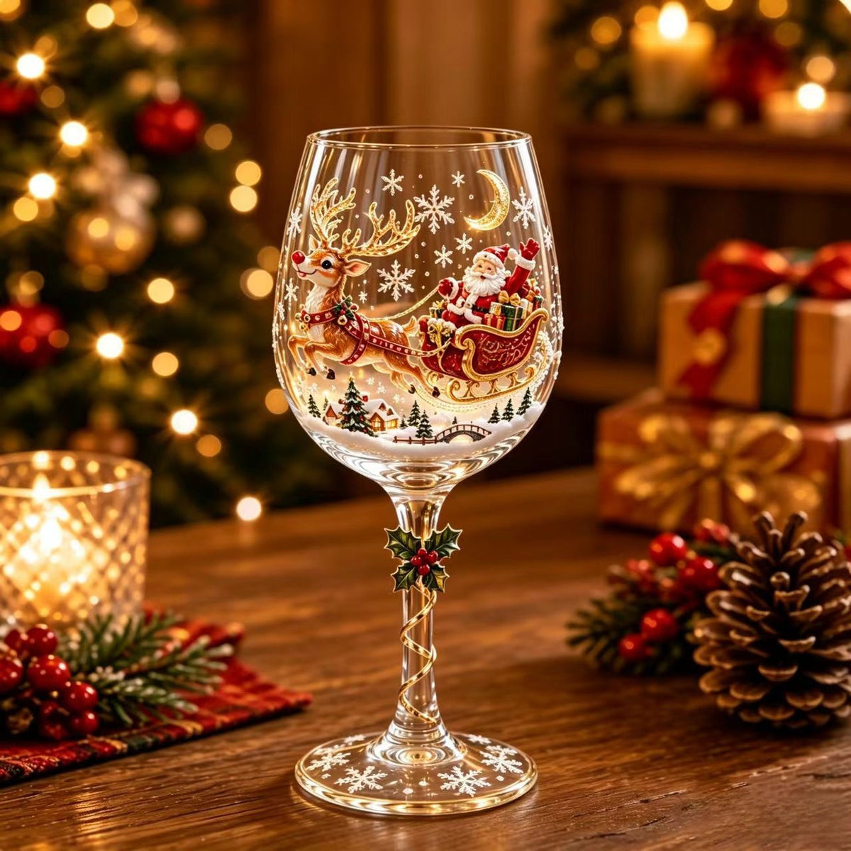 Christmas Art Glass Goblet