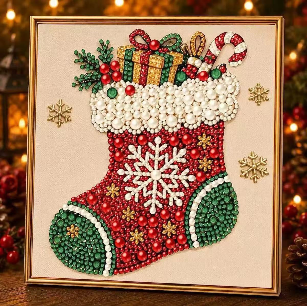 Gold-Edged Christmas Diamond Painting, 20 × 20 cm