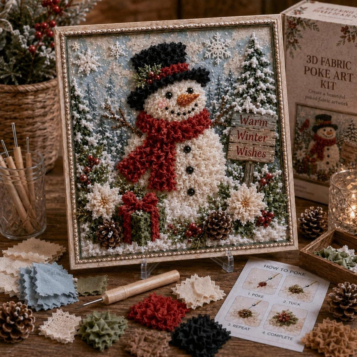 3D Christmas fabric poke art kit