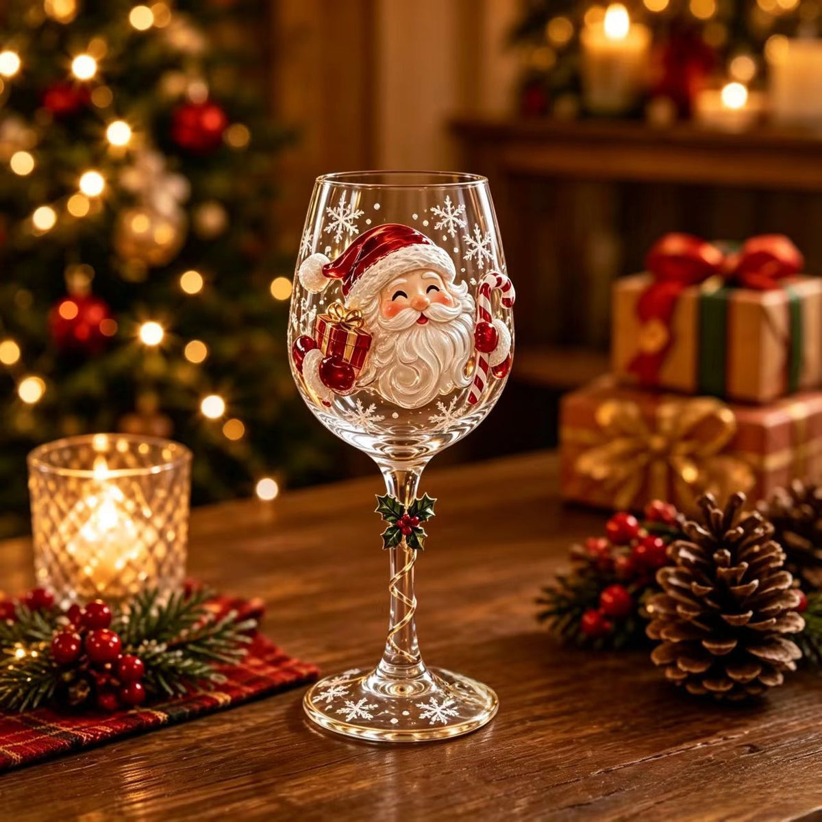 Christmas Art Glass Goblet